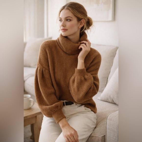 Cupcake Clothing LTD Sweaters - NWOT Camel Brown CUPCAKE CLOTHING Turtleneck Sweater M Balloon Sleeve Cozy Knit